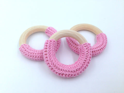 50mm Pink Crochet Natural Wood Ring