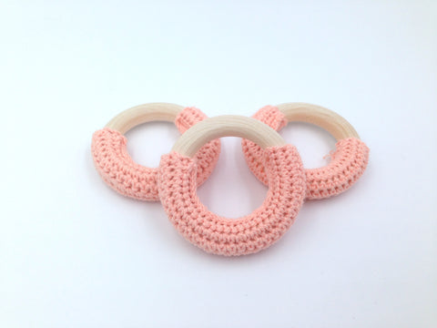 50mm Peach Crochet Natural Wood Ring