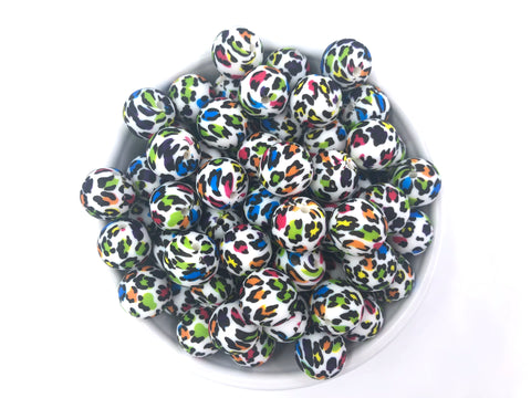 Colorful Rainbow Leopard Silicone Beads-15mm