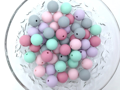 Pink, Lavender Mint & Gray 50 or 100 BULK Round Silicone Beads
