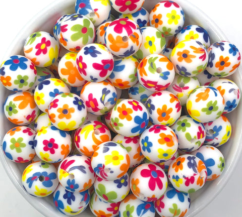 15mm Colorful Flowers Silicone Beads