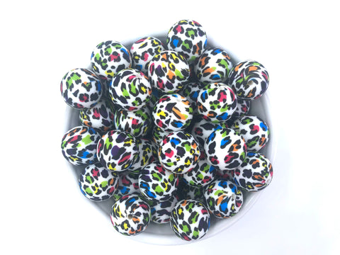 Colorful Rainbow Leopard Silicone Beads--19mm