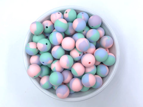 15mm Pastel Tie Dye Silicone Beads