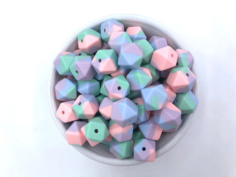 14mm Tie Dye Mini Hexagon Silicone Beads