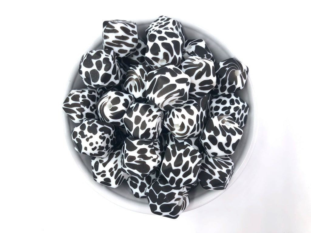 Cow Print Hexagon Silicone Beads--17mm