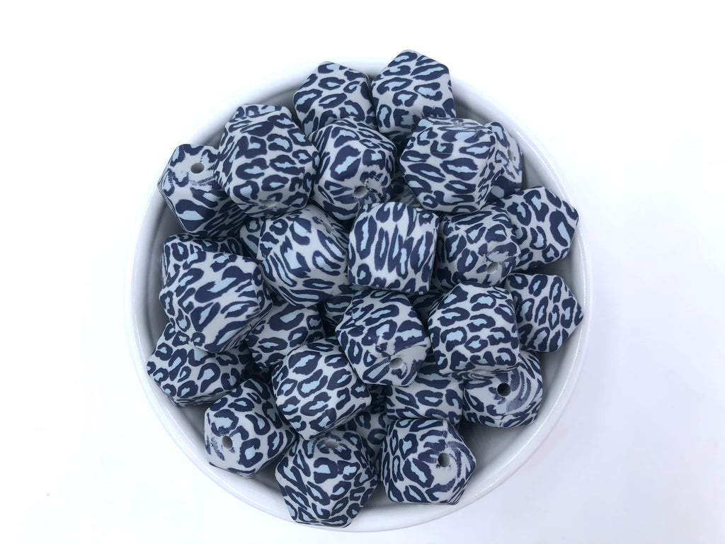 Gray Leopard Hexagon Silicone Beads--17mm