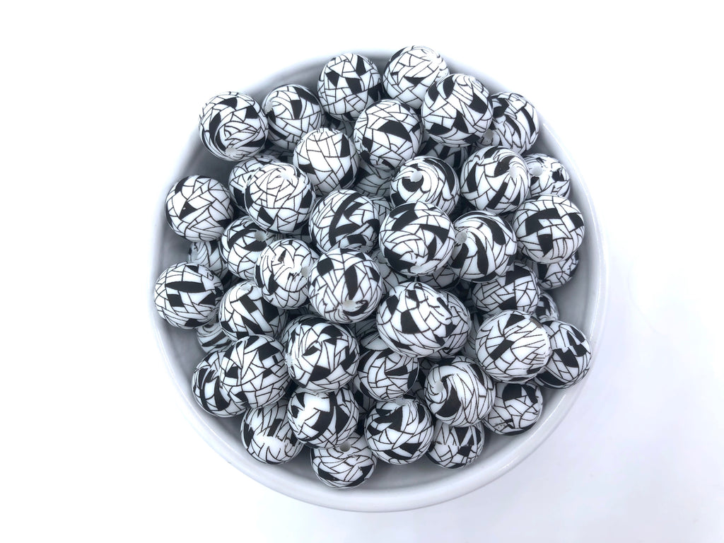 Black & White Patterned Silicone Beads-15mm
