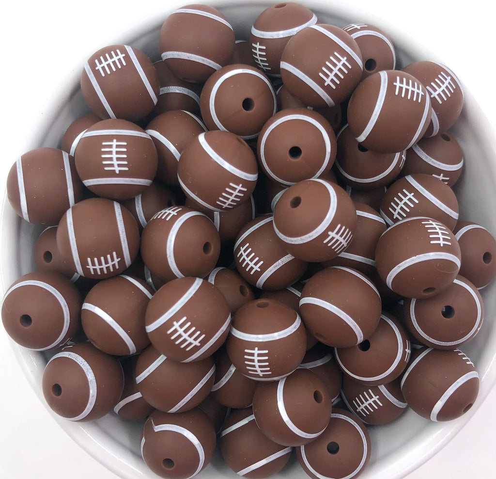 15mm Football Printed Silicone Beads