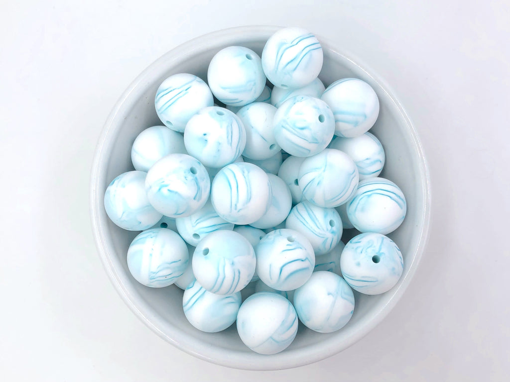 19mm Teal Marble Silicone Beads