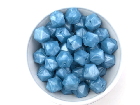 14mm Metallic Powder Blue Mini Hexagon Silicone Beads