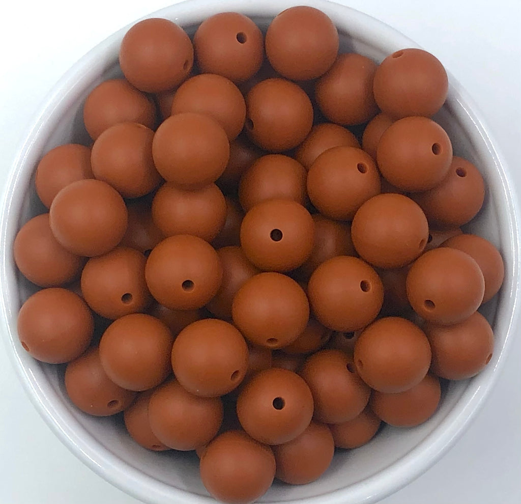 15mm Spice Brown Silicone Beads