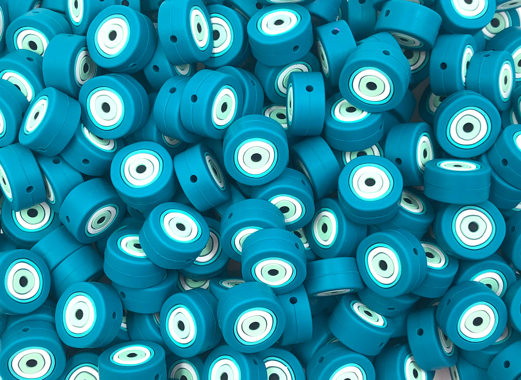 Teal Evil Eye Silicone Beads