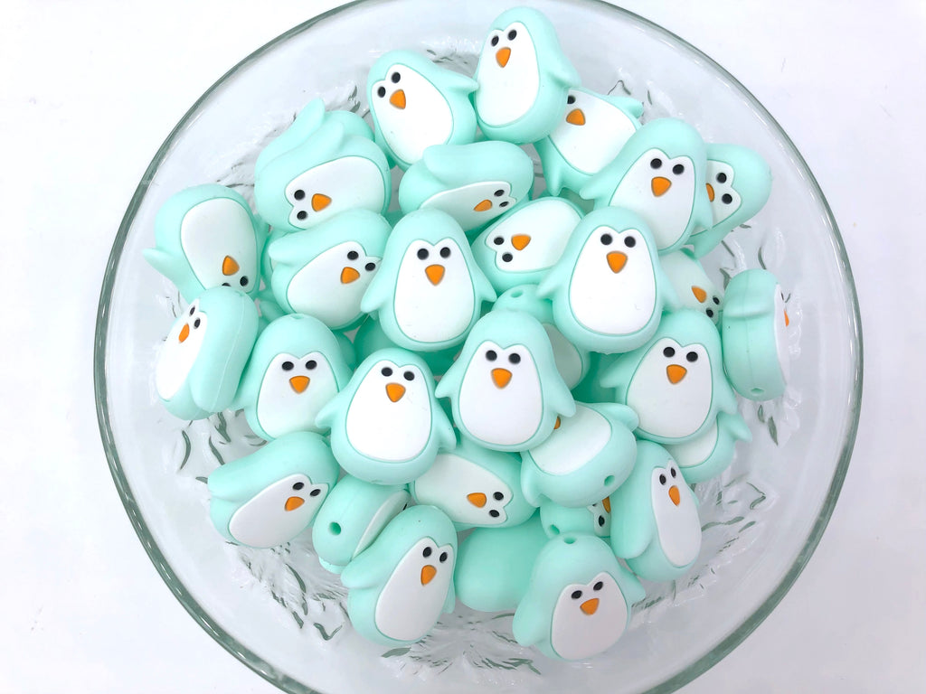 Mint Penguin Silicone Focal Beads