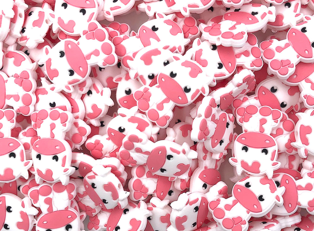 Pink & White Cow Silicone Beads