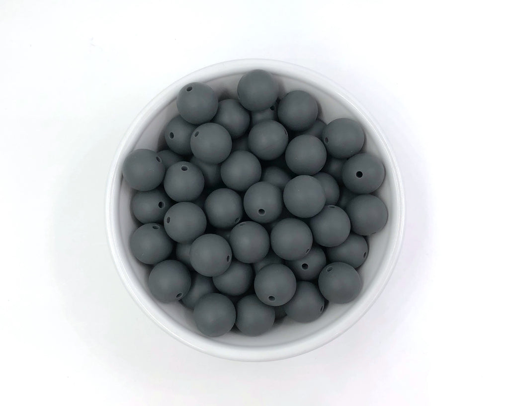 15mm Charcoal Gray Silicone Beads