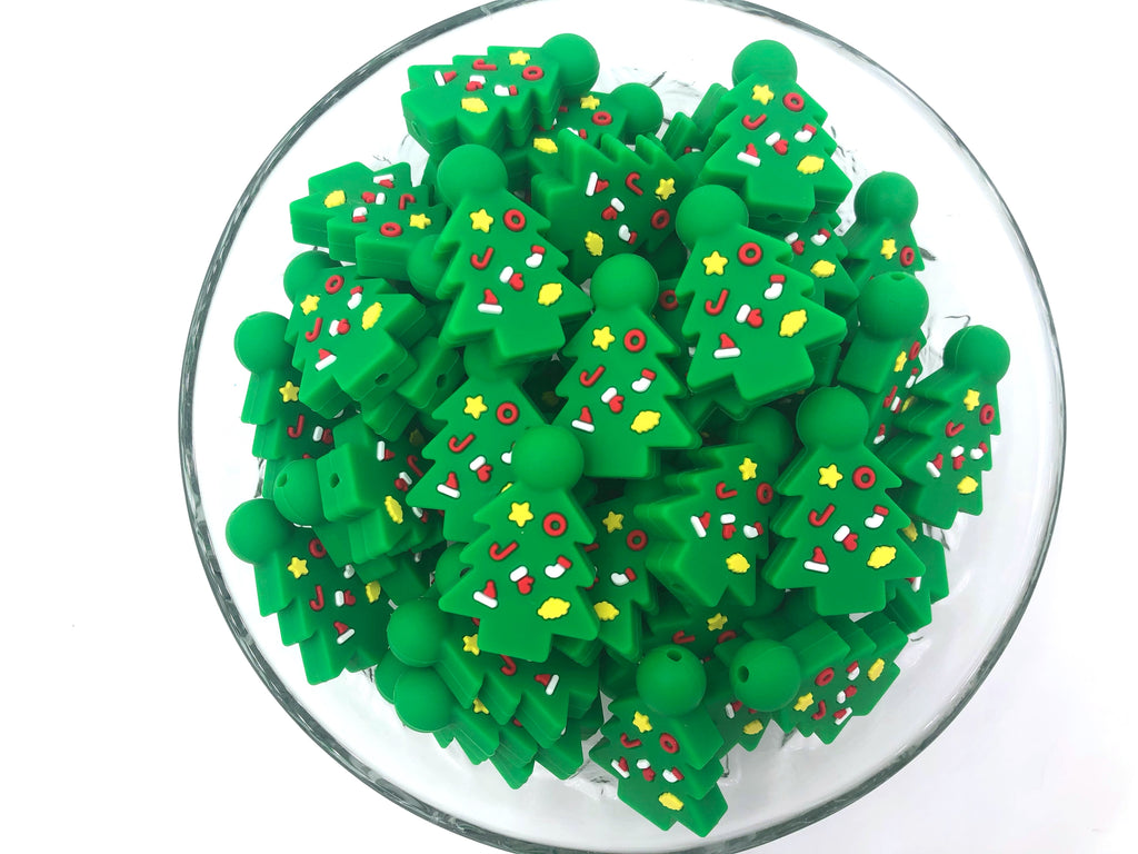 Christmas Tree Silicone Beads--Kelly Green
