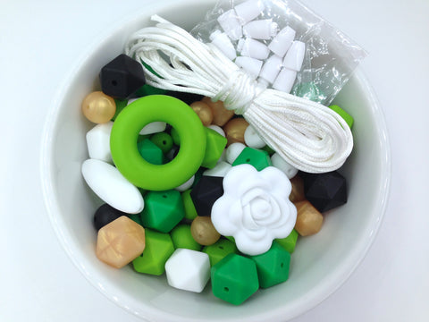 Shades of Green, Black, Gold and White Bulk Silicone Bead Mix--St. Patrick's Day Mix