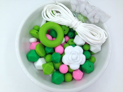 Shades of Green, Pink, and White Bulk Silicone Bead Mix--St. Patrick's Day Mix