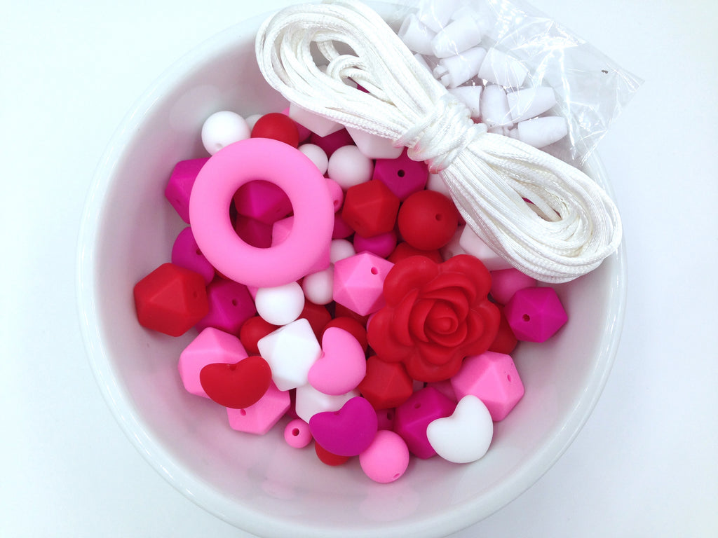 Red, Pink and White Bulk Silicone Bead Mix--Valentine's Mix