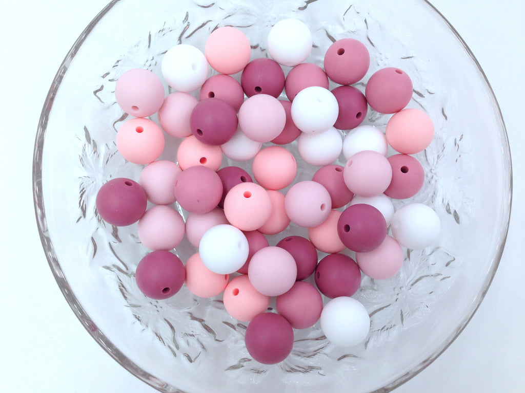 Shades of Pink and White Mix, 50 or 100 BULK Round Silicone Beads