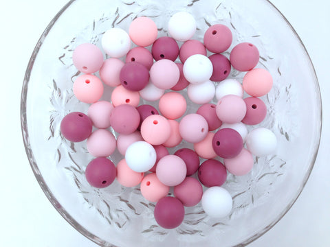 Shades of Pink and White Mix, 50 or 100 BULK Round Silicone Beads