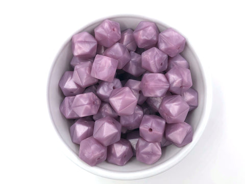 14mm Metallic Lilac Purple Mini Hexagon Silicone Beads