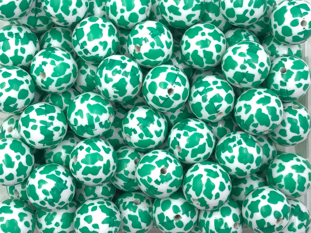 20mm Green Cow Print Chunky Beads