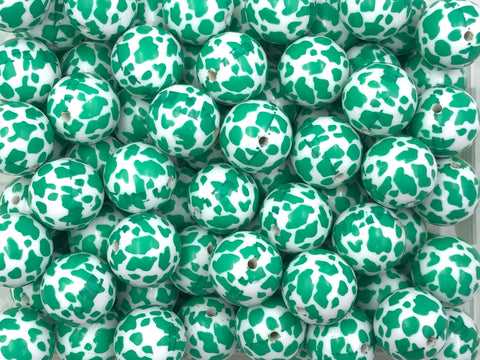 20mm Green Cow Print Chunky Beads