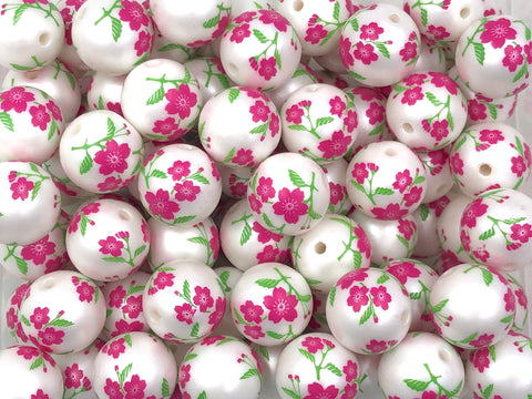 20mm Pink Flower Chunky Beads