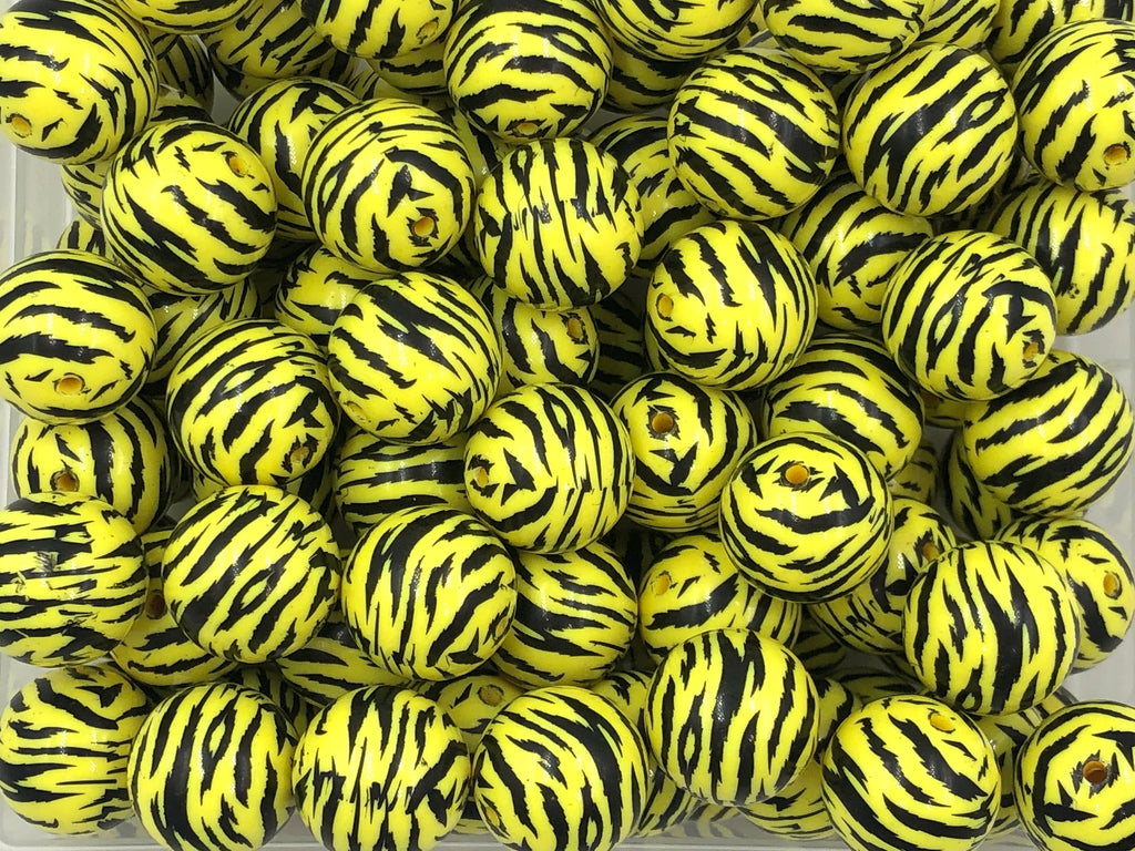 20mm Yellow Tiger Print Chunky Beads