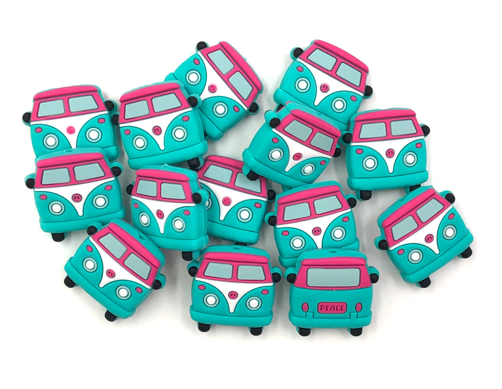 Peace Van Silicone Focal Beads--Turquoise