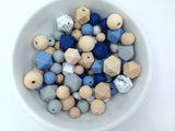 Shades of Blue, Oatmeal, Marble and Light Gray Silicone and Wood Bead Mix