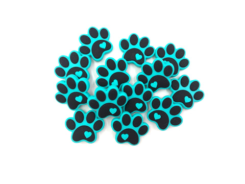 Paw Print Silicone Beads--Turquoise