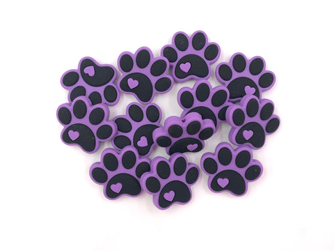 Paw Print Silicone Beads--Purple