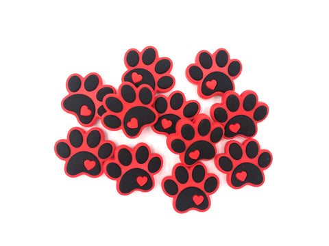 Paw Print Silicone Beads--Red