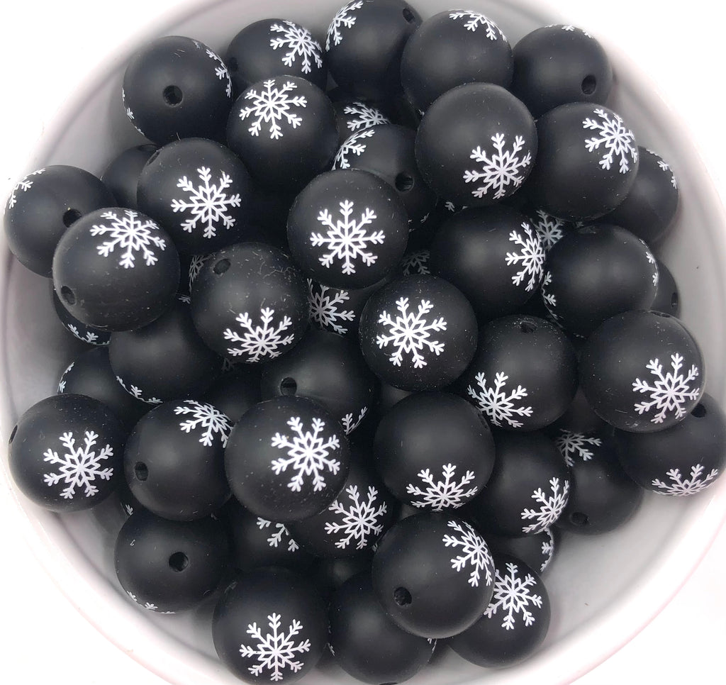 Black Snowflake Printed Silicone Beads--15mm