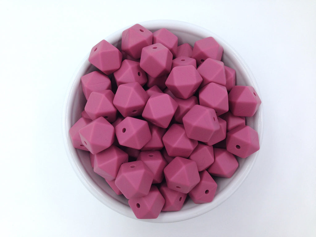14mm Plum Rose Mini Hexagon Silicone Beads