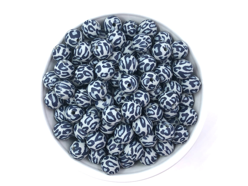Gray Leopard Silicone Beads--12mm