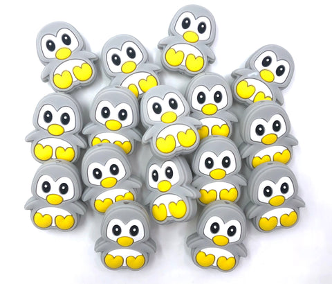 Penguin Silicone Beads--Light Gray