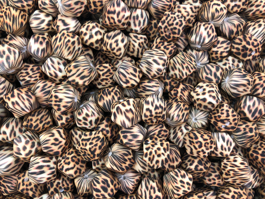 New Style!  Brown Leopard Print Hexagon Silicone Beads--14mm