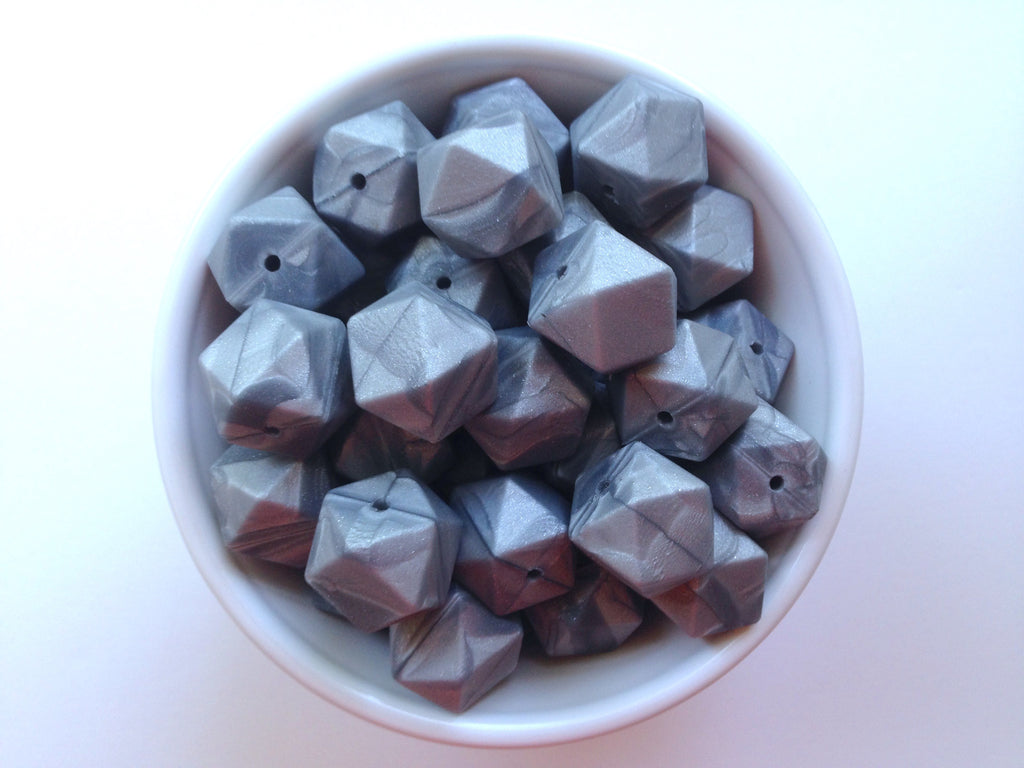 Silver Metallic Hexagon Silicone Beads