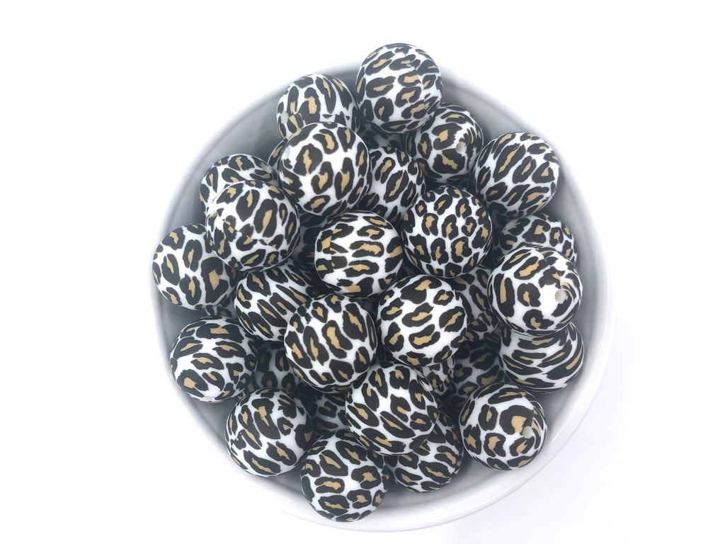 White Leopard Silicone Beads--19mm
