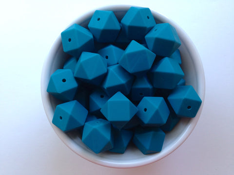 Teal Blue Hexagon Silicone Beads