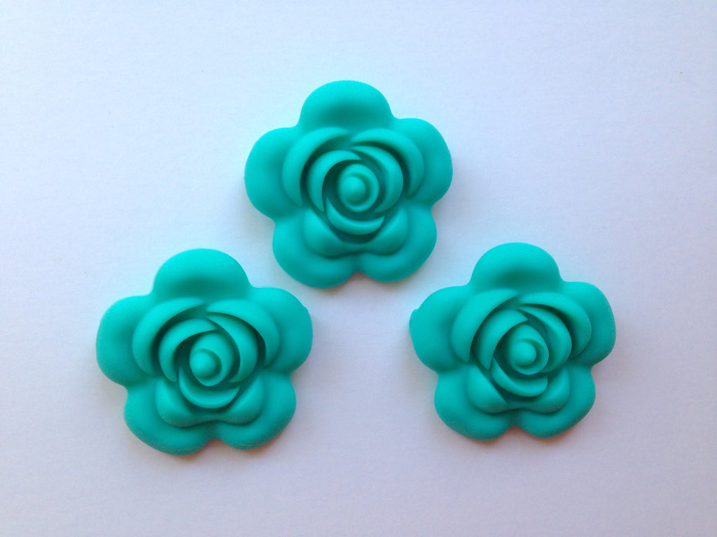 40mm Turquoise Silicone Flower Bead