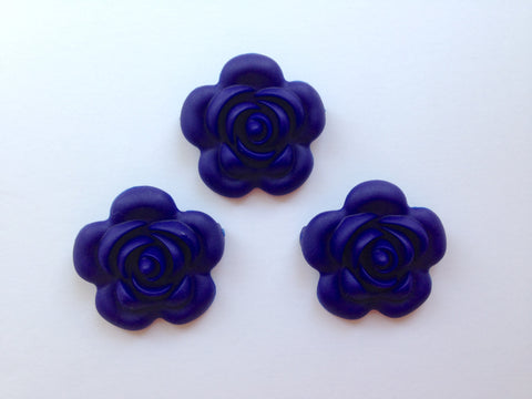 40mm Navy Blue Silicone Flower Bead