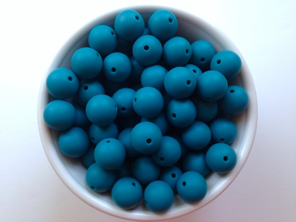 15mm Teal Blue Silicone Beads