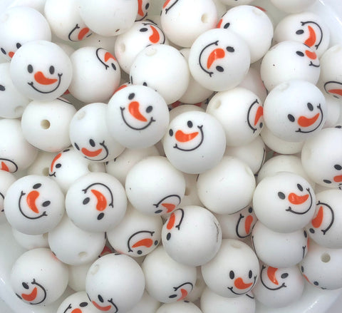 Snowman Face Printed Silicone Beads--15mm