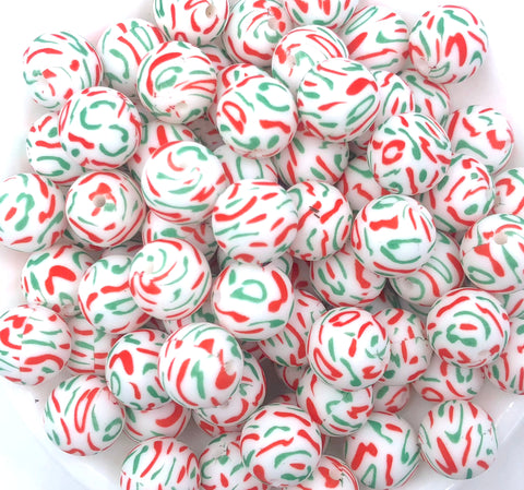 Christmas Confetti Printed Silicone Beads--15mm