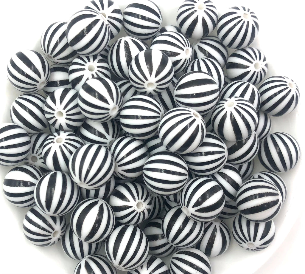 Black and White Watermelon Striped Silicone Beads--15mm