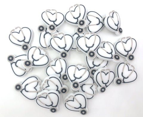 White Heart Stethoscope Silicone Beads